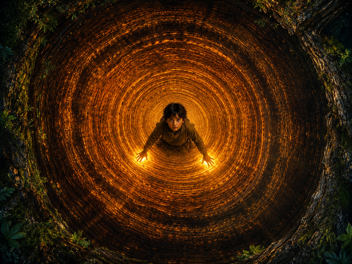 Druid boy inside oak rings