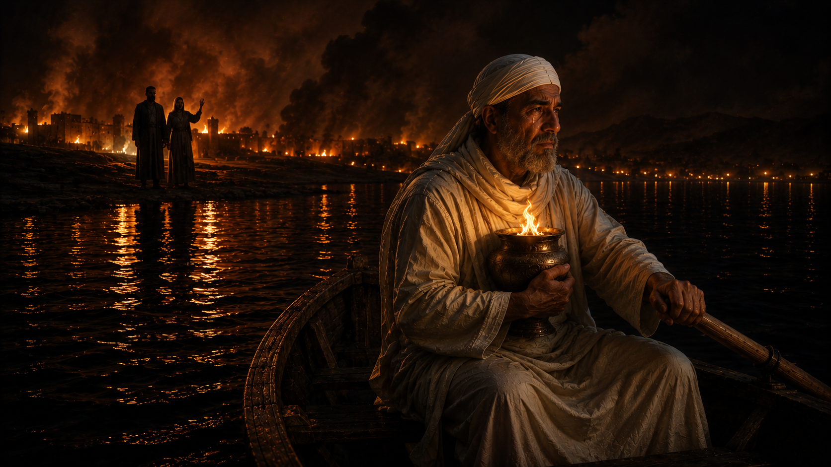 Zoroastrian priest in boat